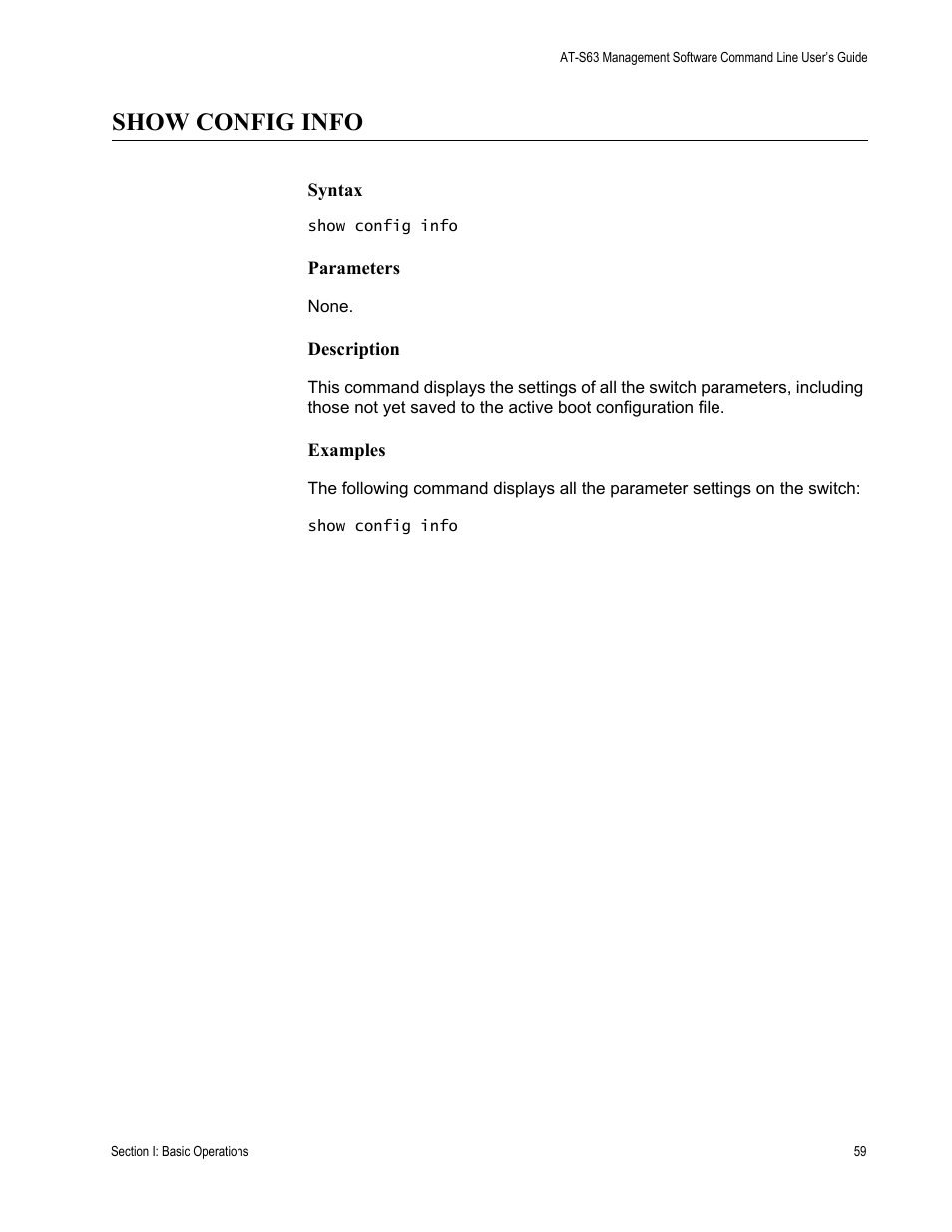 Show config info | Allied Telesis AT-S63 User Manual | Page 59 / 738