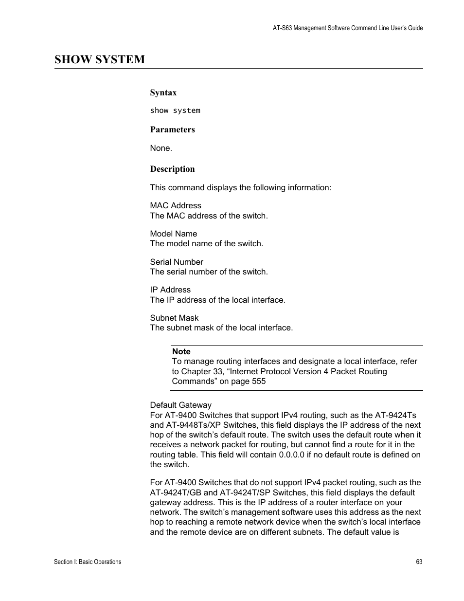 Show system | Allied Telesis AT-S63 User Manual | Page 63 / 738