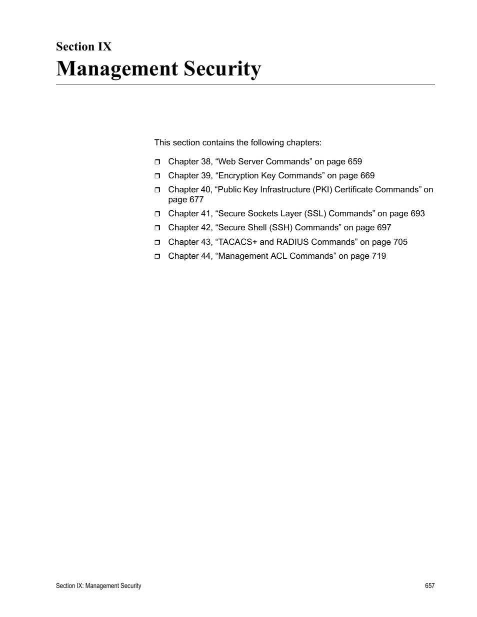 Section ix, Management security, Section ix: management security | Allied Telesis AT-S63 User Manual | Page 657 / 738