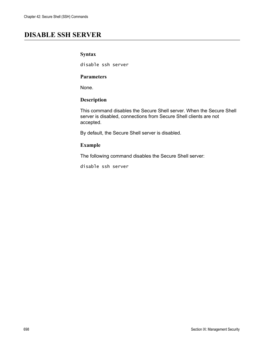 Disable ssh server | Allied Telesis AT-S63 User Manual | Page 698 / 738