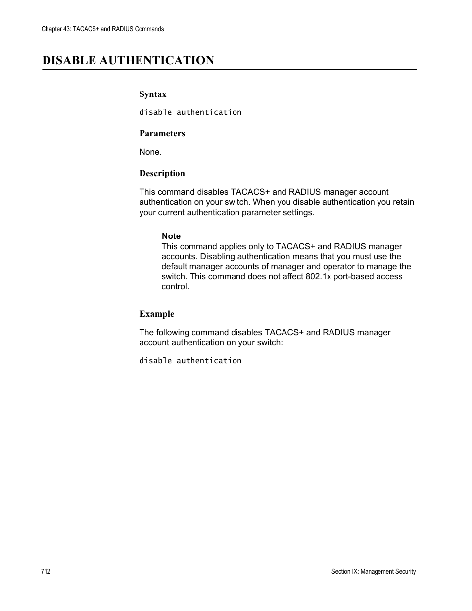 Disable authentication | Allied Telesis AT-S63 User Manual | Page 712 / 738
