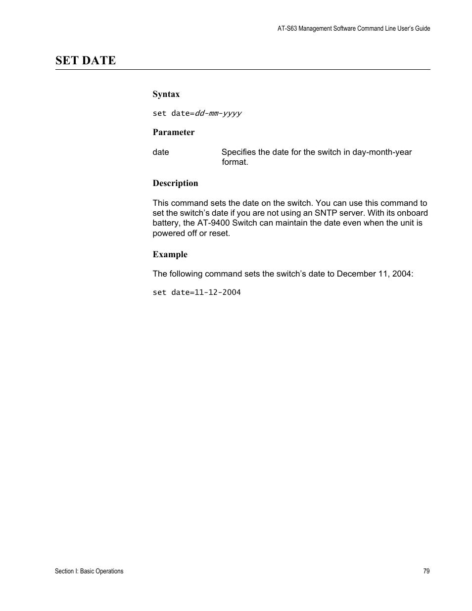 Set date | Allied Telesis AT-S63 User Manual | Page 79 / 738