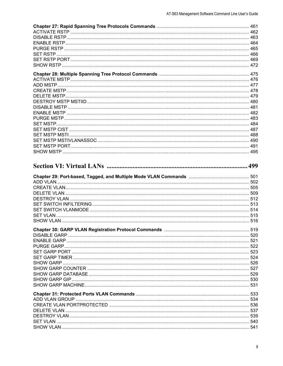 Allied Telesis AT-S63 User Manual | Page 9 / 738
