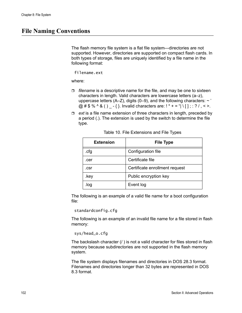 File naming conventions, Table 10: file extensions and file types | Allied Telesis AT-S63 User Manual | Page 102 / 520