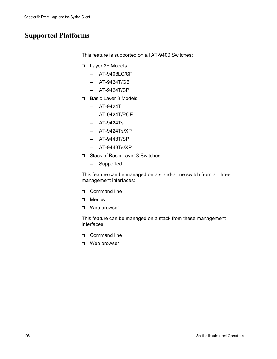 Supported platforms | Allied Telesis AT-S63 User Manual | Page 106 / 520