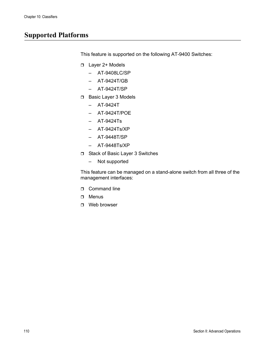 Supported platforms | Allied Telesis AT-S63 User Manual | Page 110 / 520