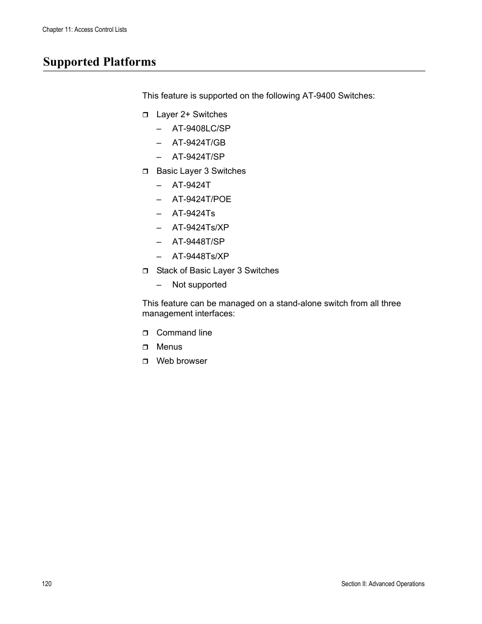 Supported platforms | Allied Telesis AT-S63 User Manual | Page 120 / 520