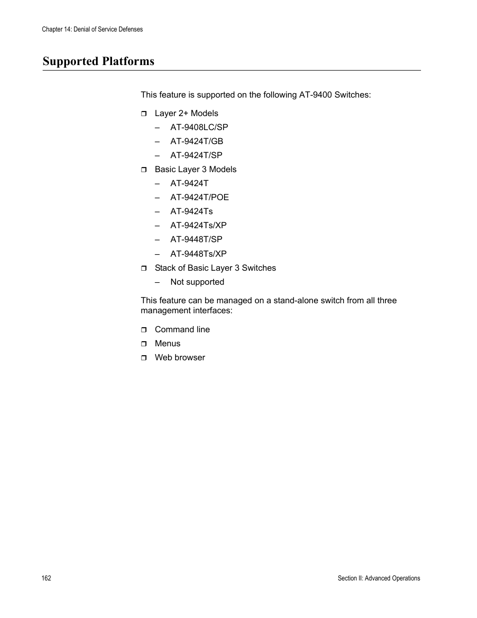 Supported platforms | Allied Telesis AT-S63 User Manual | Page 162 / 520