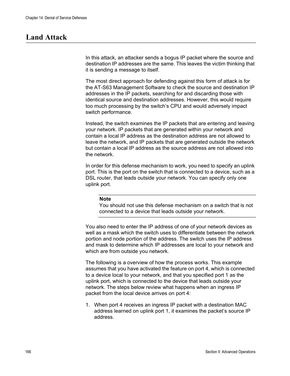 Land attack | Allied Telesis AT-S63 User Manual | Page 166 / 520