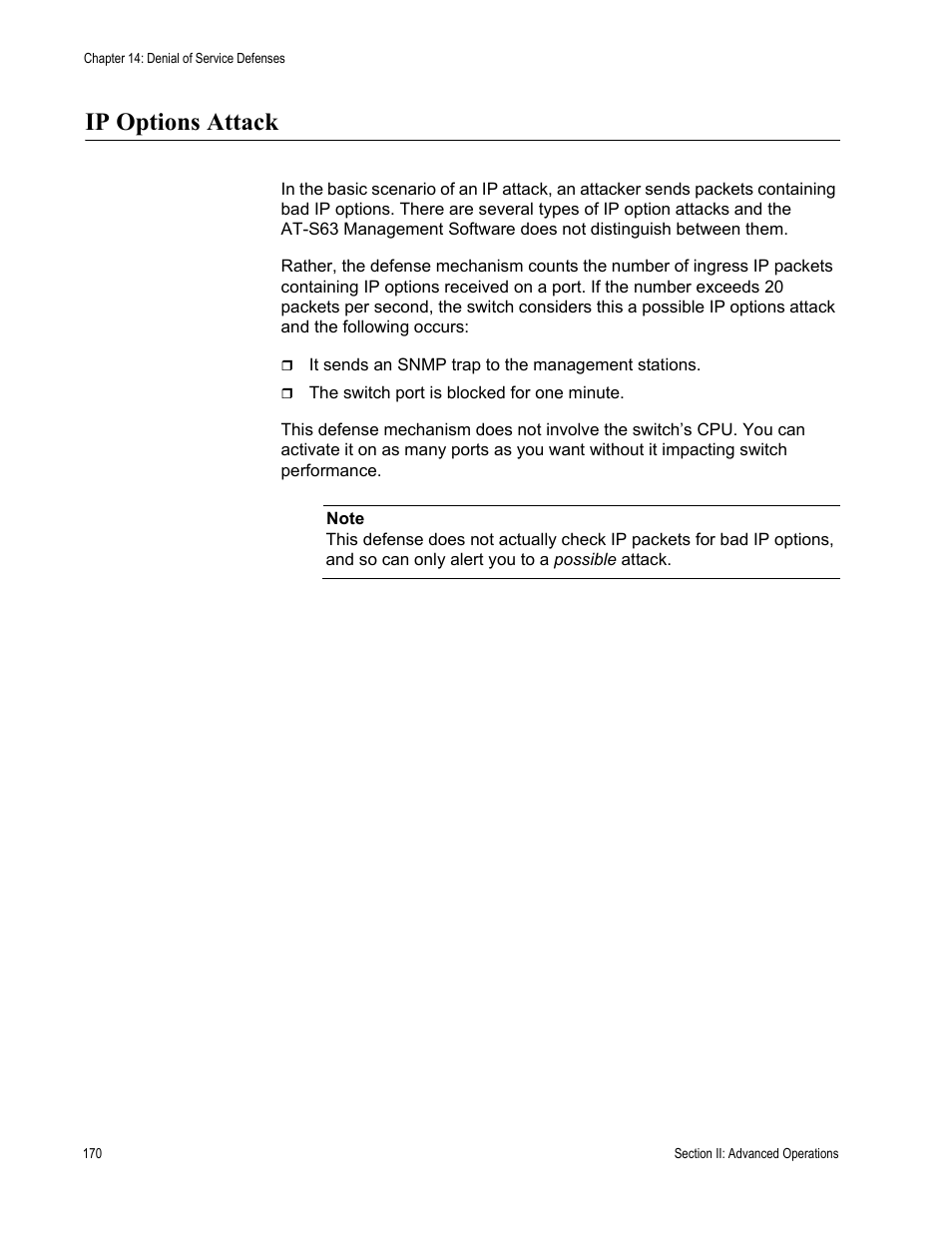 Ip options attack | Allied Telesis AT-S63 User Manual | Page 170 / 520
