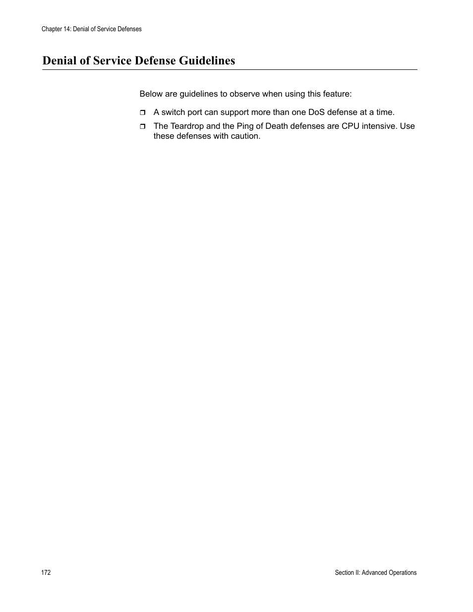 Denial of service defense guidelines | Allied Telesis AT-S63 User Manual | Page 172 / 520