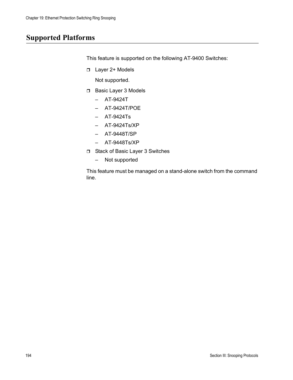 Supported platforms | Allied Telesis AT-S63 User Manual | Page 194 / 520