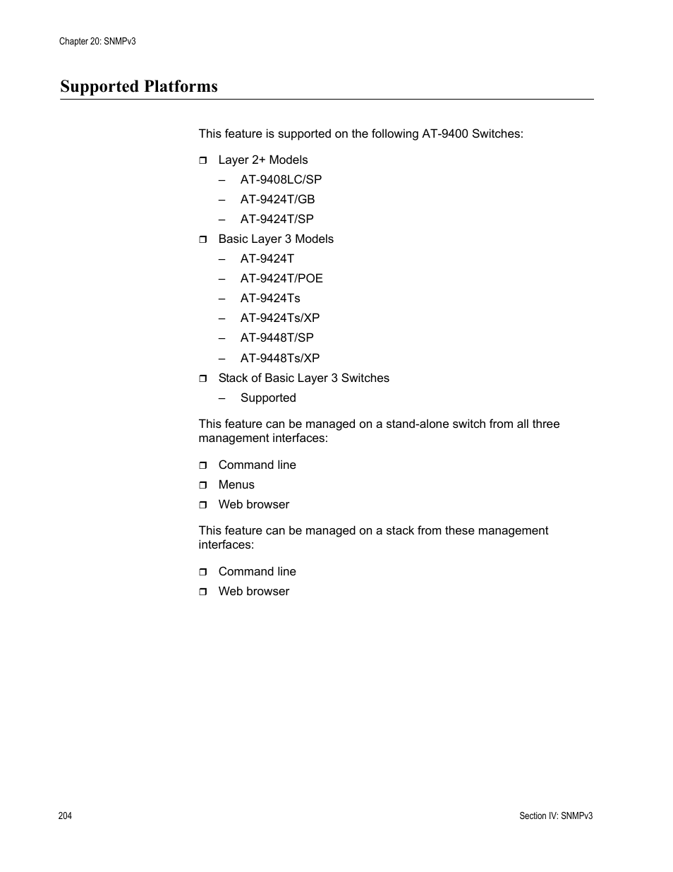 Supported platforms | Allied Telesis AT-S63 User Manual | Page 204 / 520
