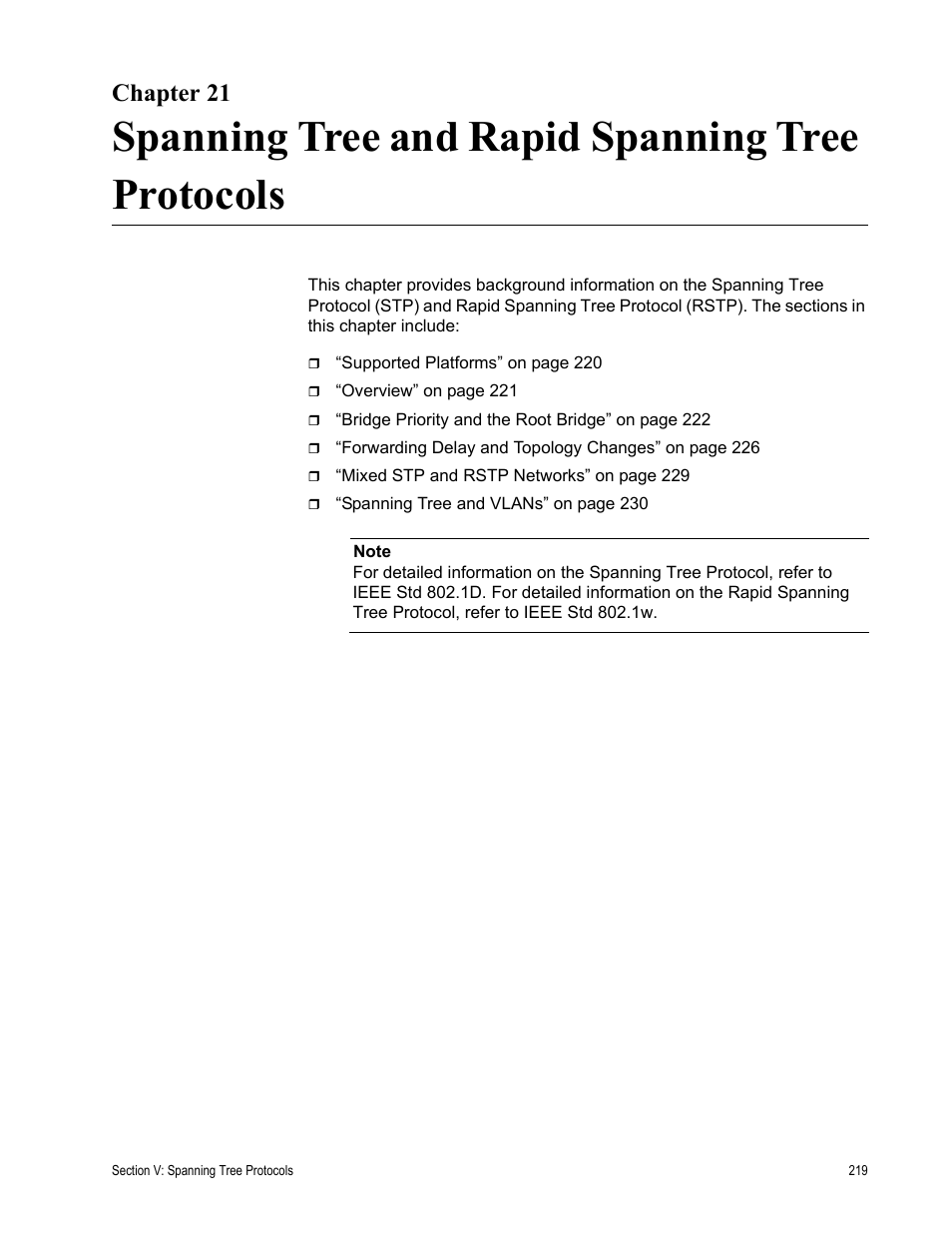 Chapter 21, Spanning tree and rapid spanning tree protocols | Allied Telesis AT-S63 User Manual | Page 219 / 520