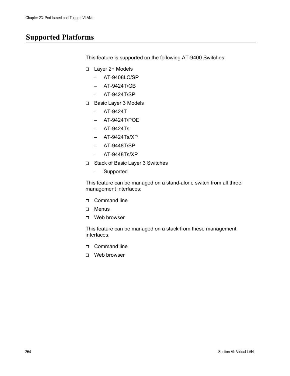 Supported platforms | Allied Telesis AT-S63 User Manual | Page 254 / 520