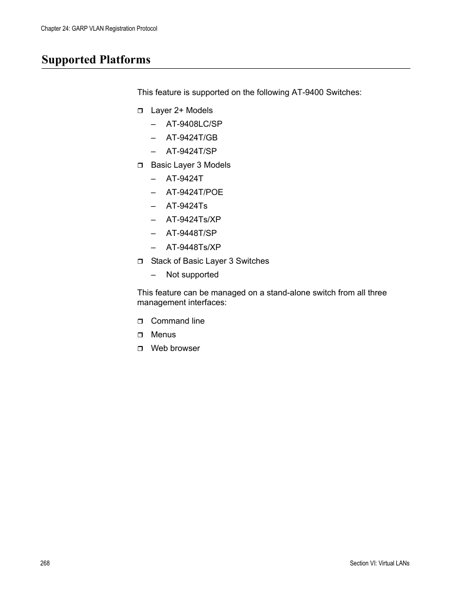Supported platforms | Allied Telesis AT-S63 User Manual | Page 268 / 520