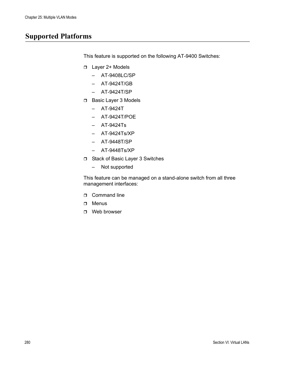 Supported platforms | Allied Telesis AT-S63 User Manual | Page 280 / 520