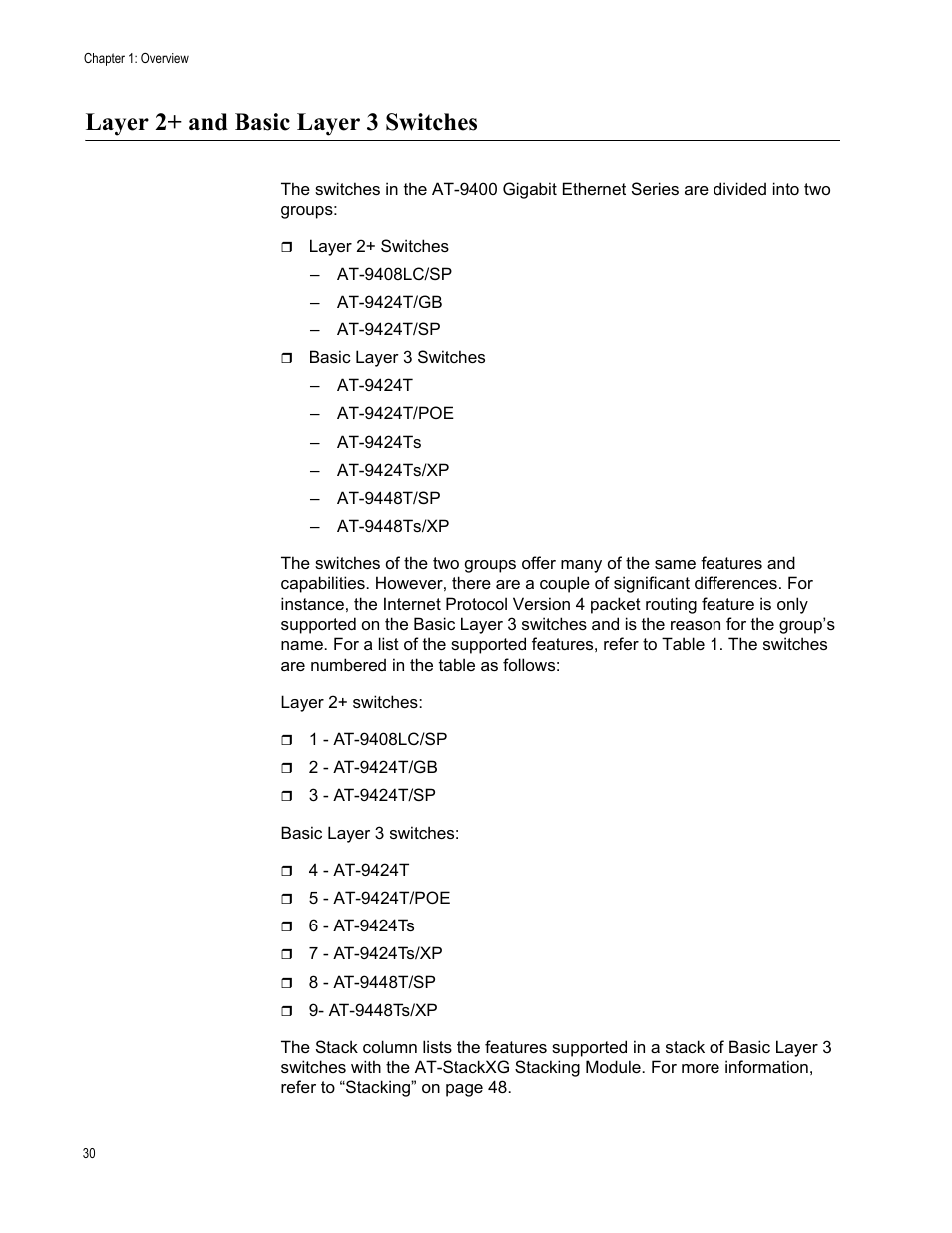 Layer 2+ and basic layer 3 switches | Allied Telesis AT-S63 User Manual | Page 30 / 520