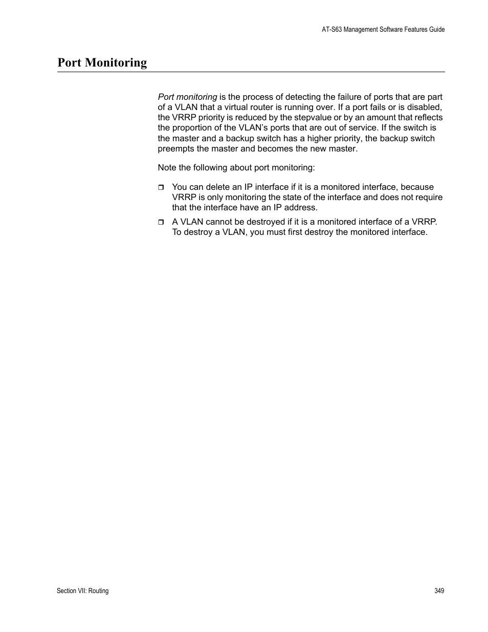 Port monitoring | Allied Telesis AT-S63 User Manual | Page 349 / 520