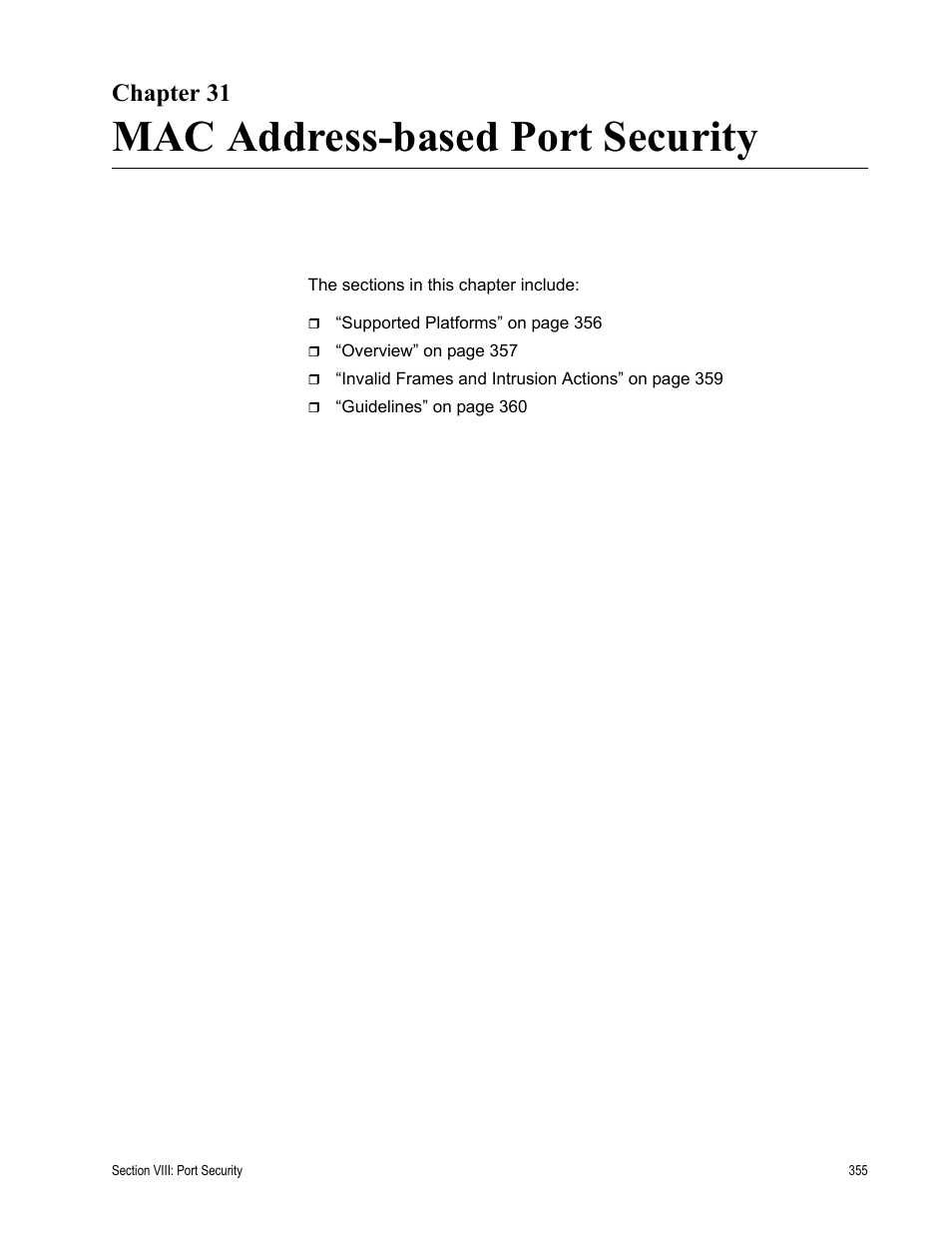 Chapter 31, Mac address-based port security | Allied Telesis AT-S63 User Manual | Page 355 / 520
