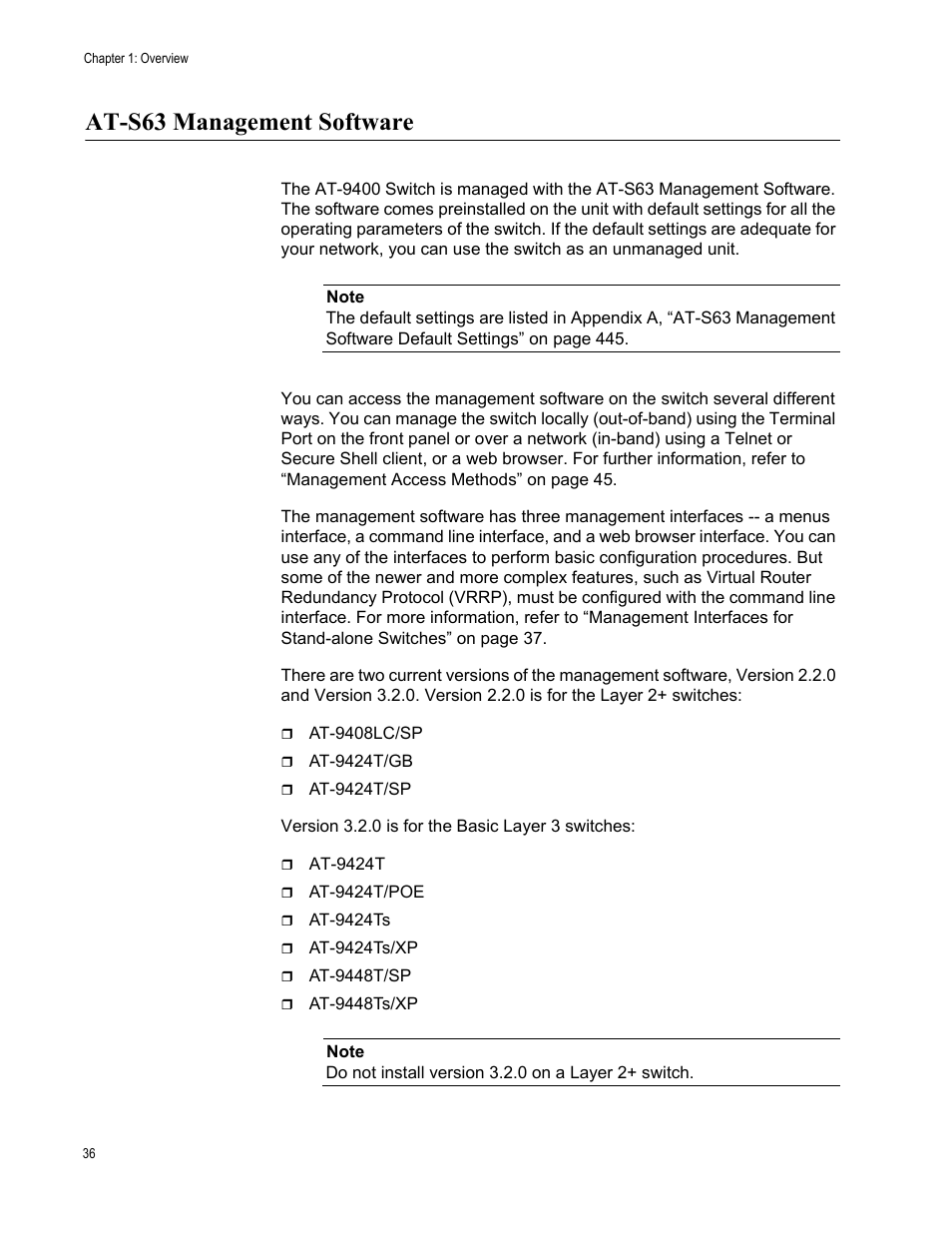 At-s63 management software | Allied Telesis AT-S63 User Manual | Page 36 / 520