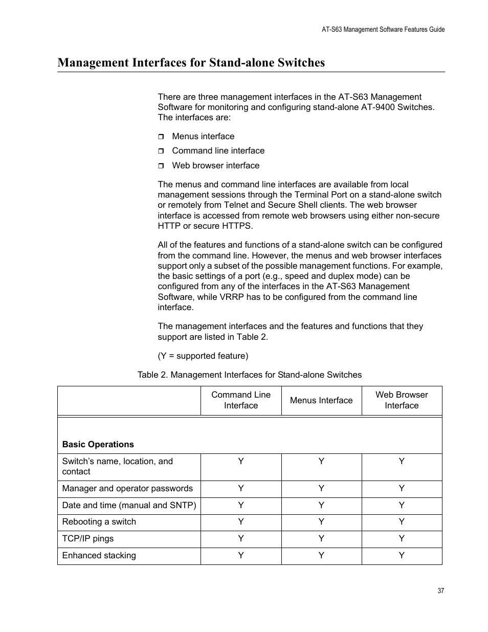 Management interfaces for stand-alone switches | Allied Telesis AT-S63 User Manual | Page 37 / 520