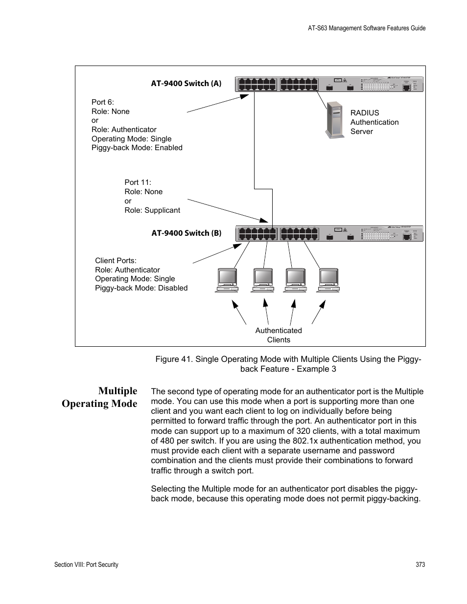 Multiple operating mode, At-9400 switch (b) | Allied Telesis AT-S63 User Manual | Page 373 / 520