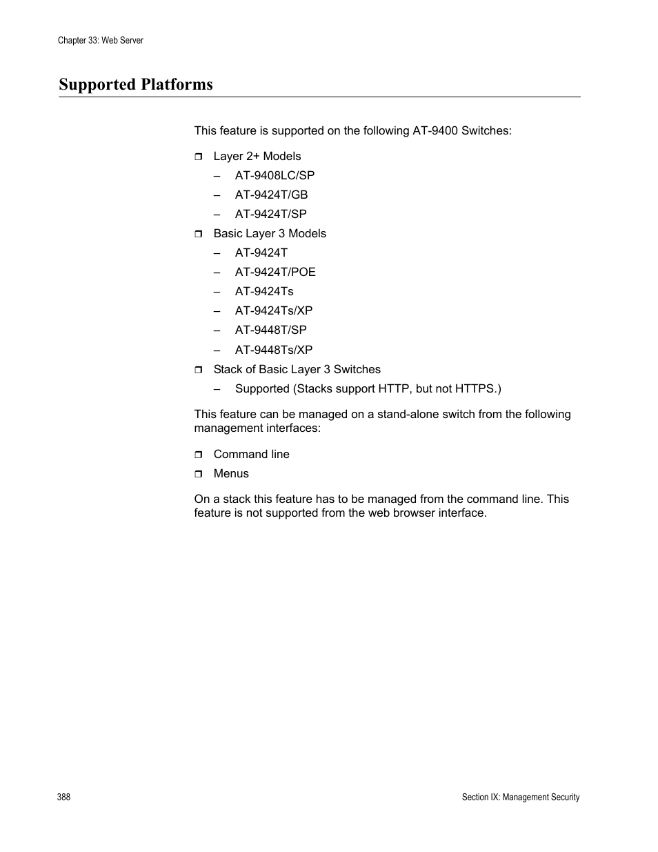 Supported platforms | Allied Telesis AT-S63 User Manual | Page 388 / 520