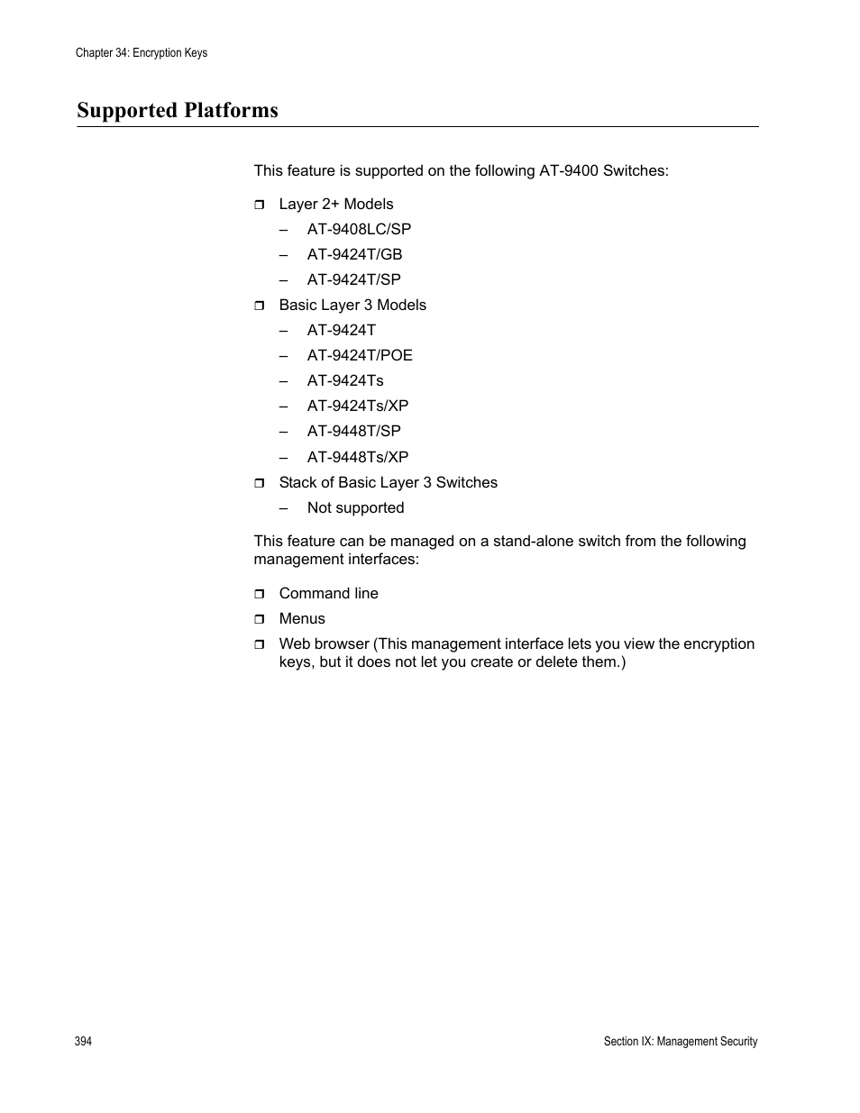 Supported platforms | Allied Telesis AT-S63 User Manual | Page 394 / 520