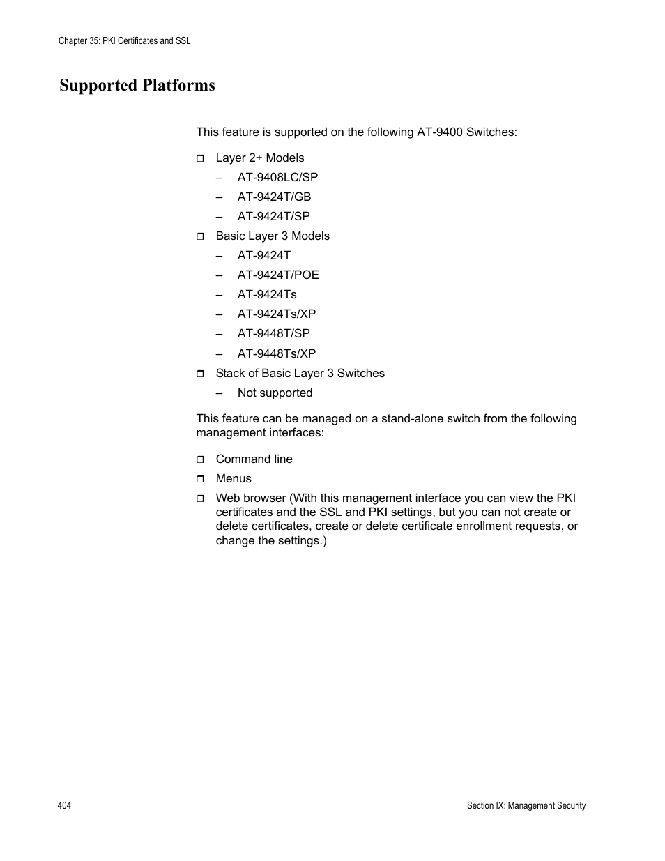 Supported platforms | Allied Telesis AT-S63 User Manual | Page 404 / 520