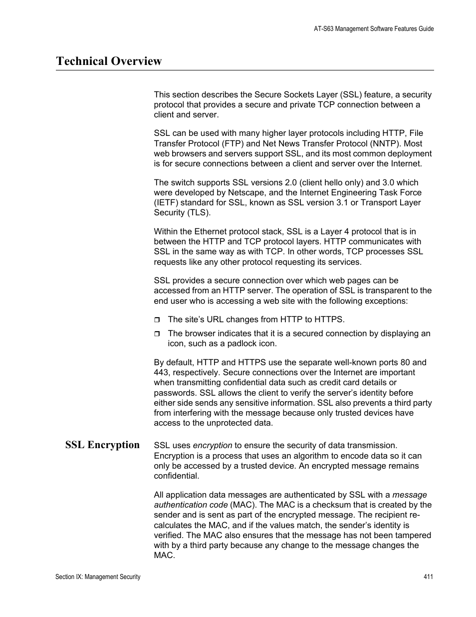 Technical overview, Ssl encryption | Allied Telesis AT-S63 User Manual | Page 411 / 520