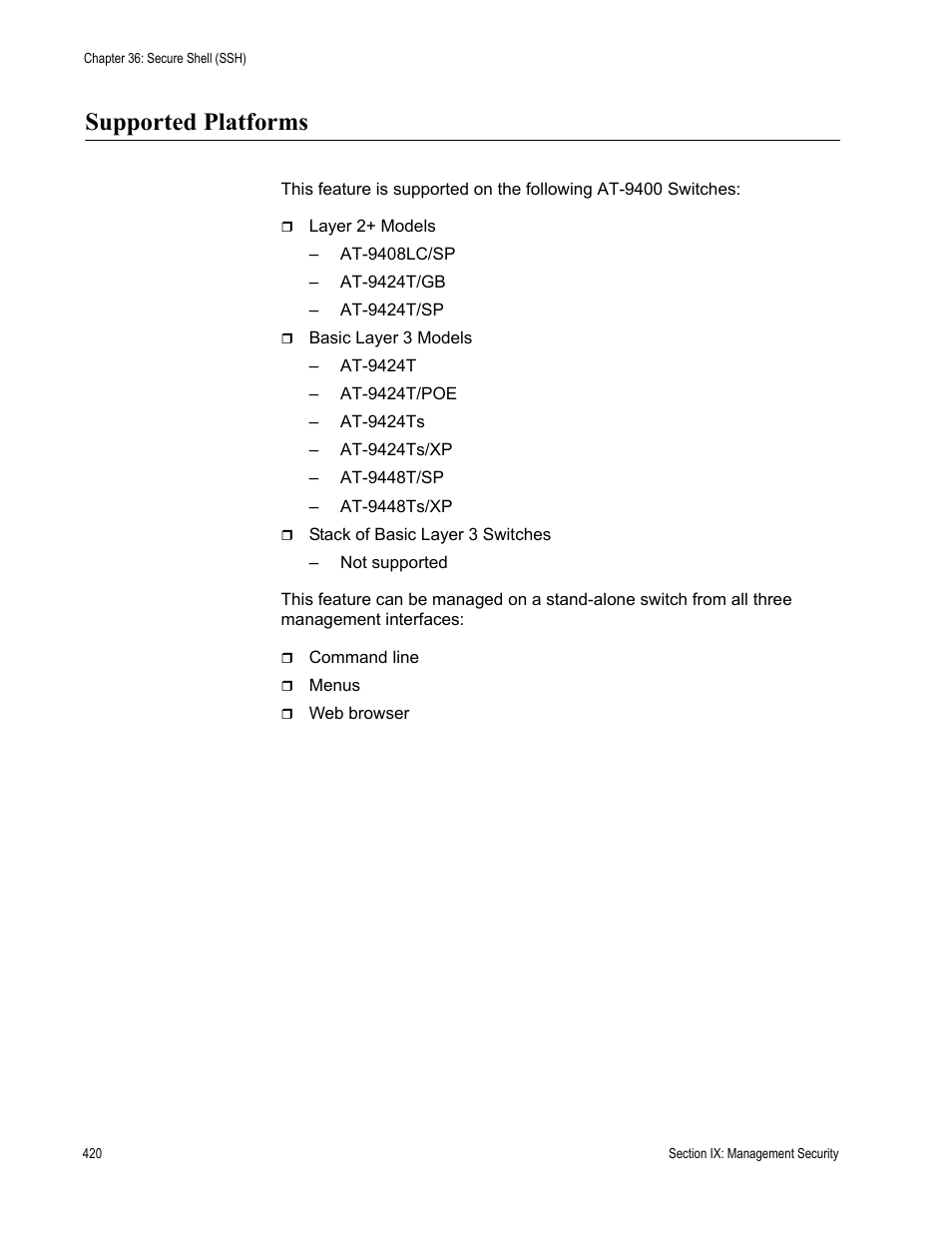 Supported platforms | Allied Telesis AT-S63 User Manual | Page 420 / 520