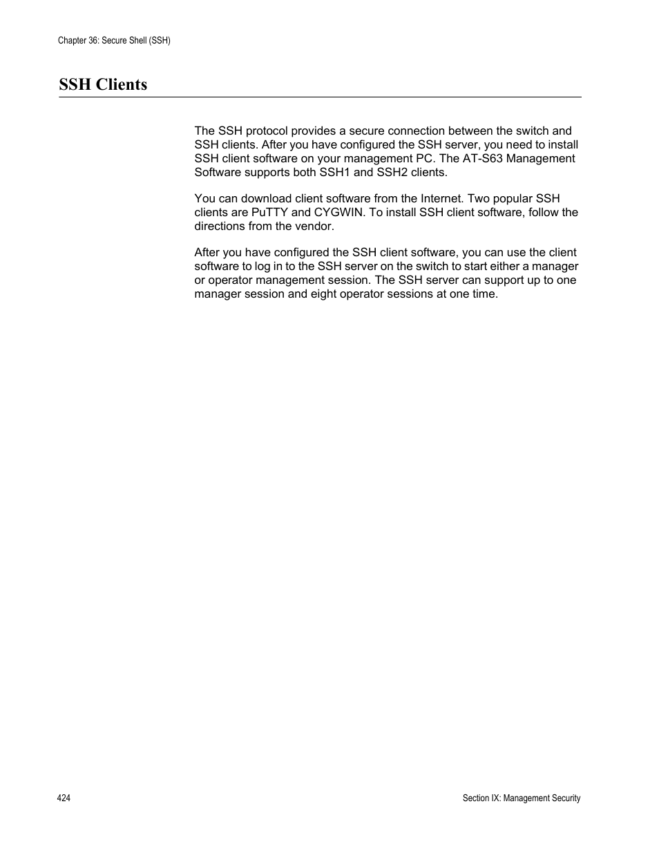 Ssh clients | Allied Telesis AT-S63 User Manual | Page 424 / 520