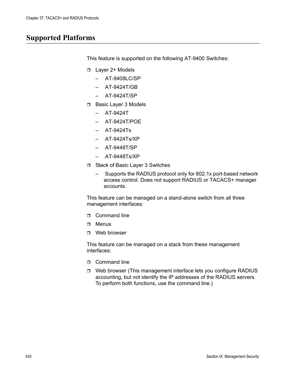 Supported platforms | Allied Telesis AT-S63 User Manual | Page 430 / 520