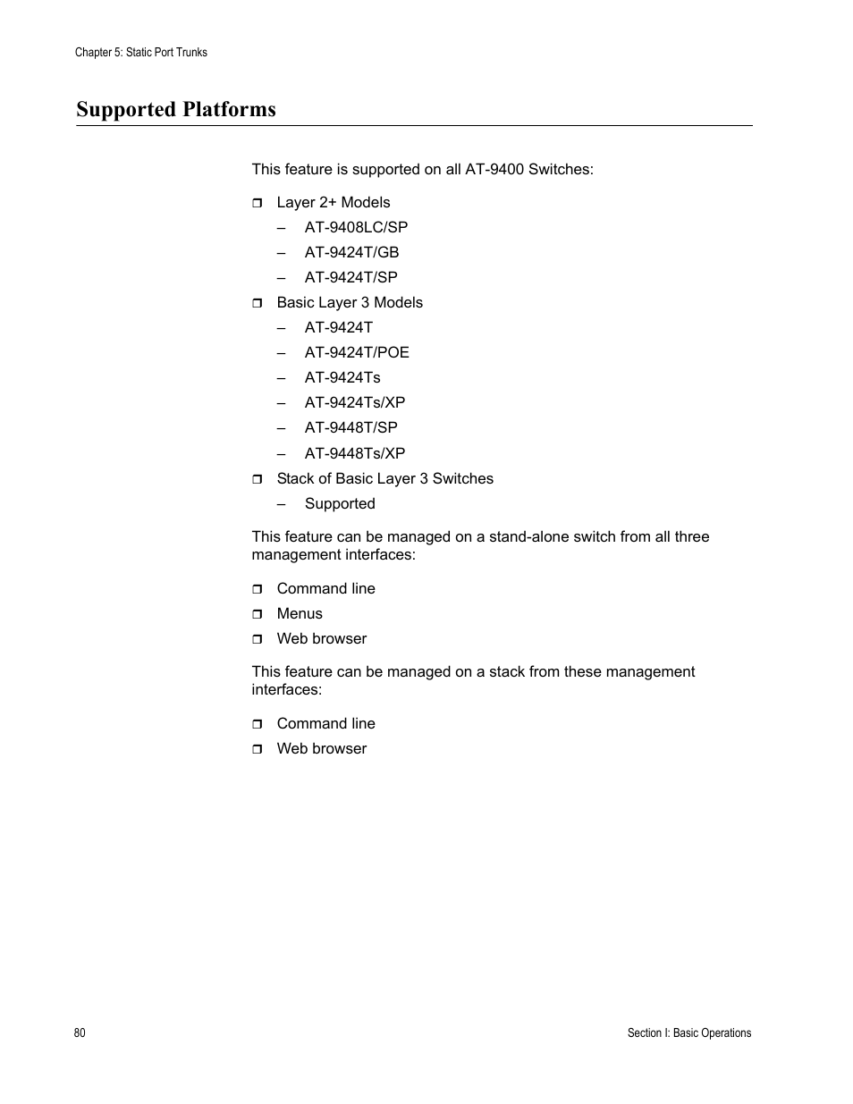 Supported platforms | Allied Telesis AT-S63 User Manual | Page 80 / 520