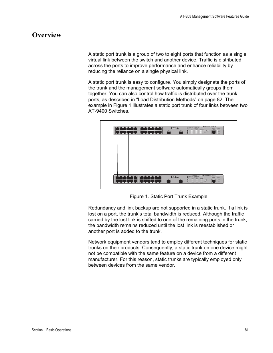 Overview, Figure 1: static port trunk example | Allied Telesis AT-S63 User Manual | Page 81 / 520