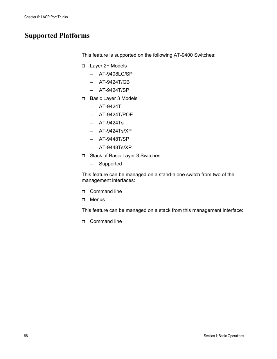 Supported platforms | Allied Telesis AT-S63 User Manual | Page 86 / 520