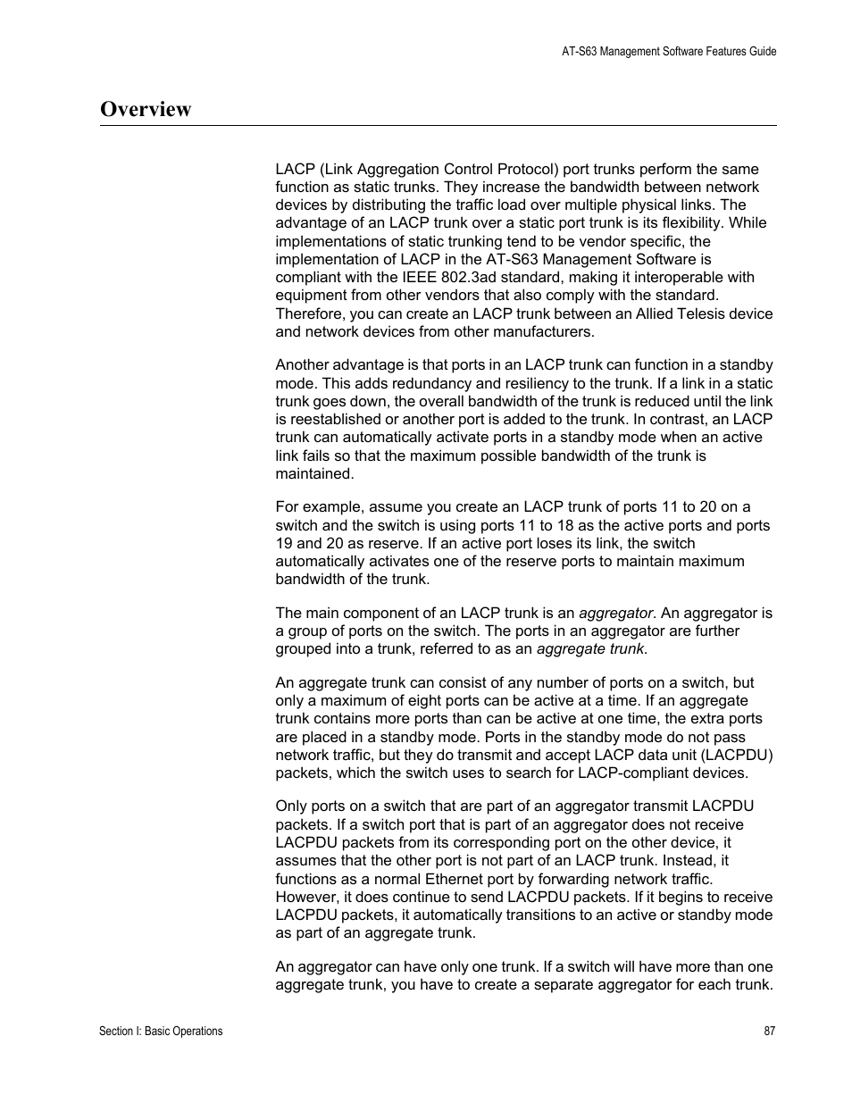 Overview | Allied Telesis AT-S63 User Manual | Page 87 / 520