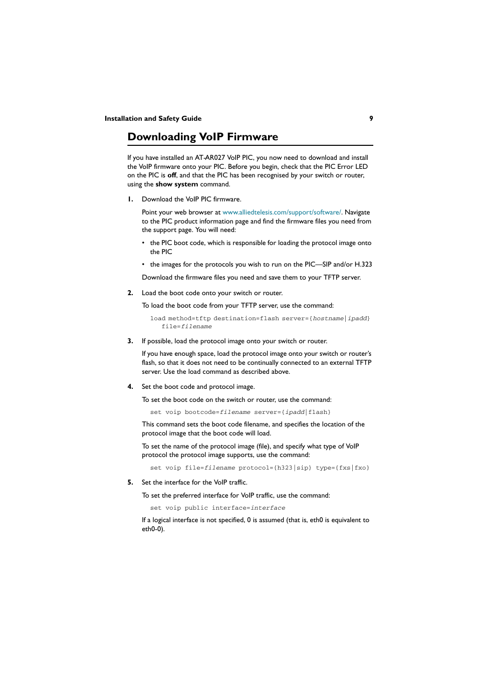 Downloading voip firmware | Allied Telesis Port Interface Card User Manual | Page 10 / 13