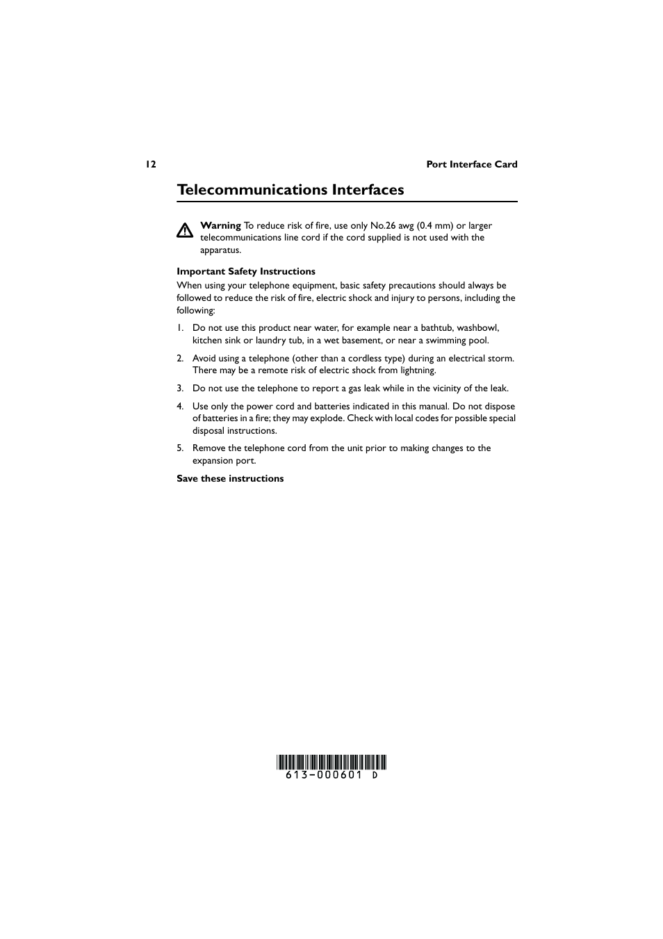 Telecommunications interfaces | Allied Telesis Port Interface Card User Manual | Page 13 / 13