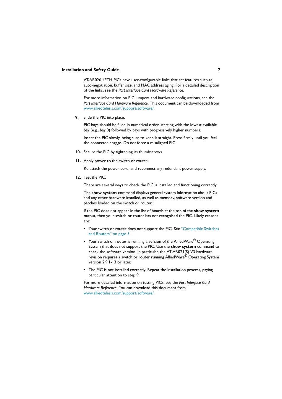 Allied Telesis Port Interface Card User Manual | Page 8 / 13
