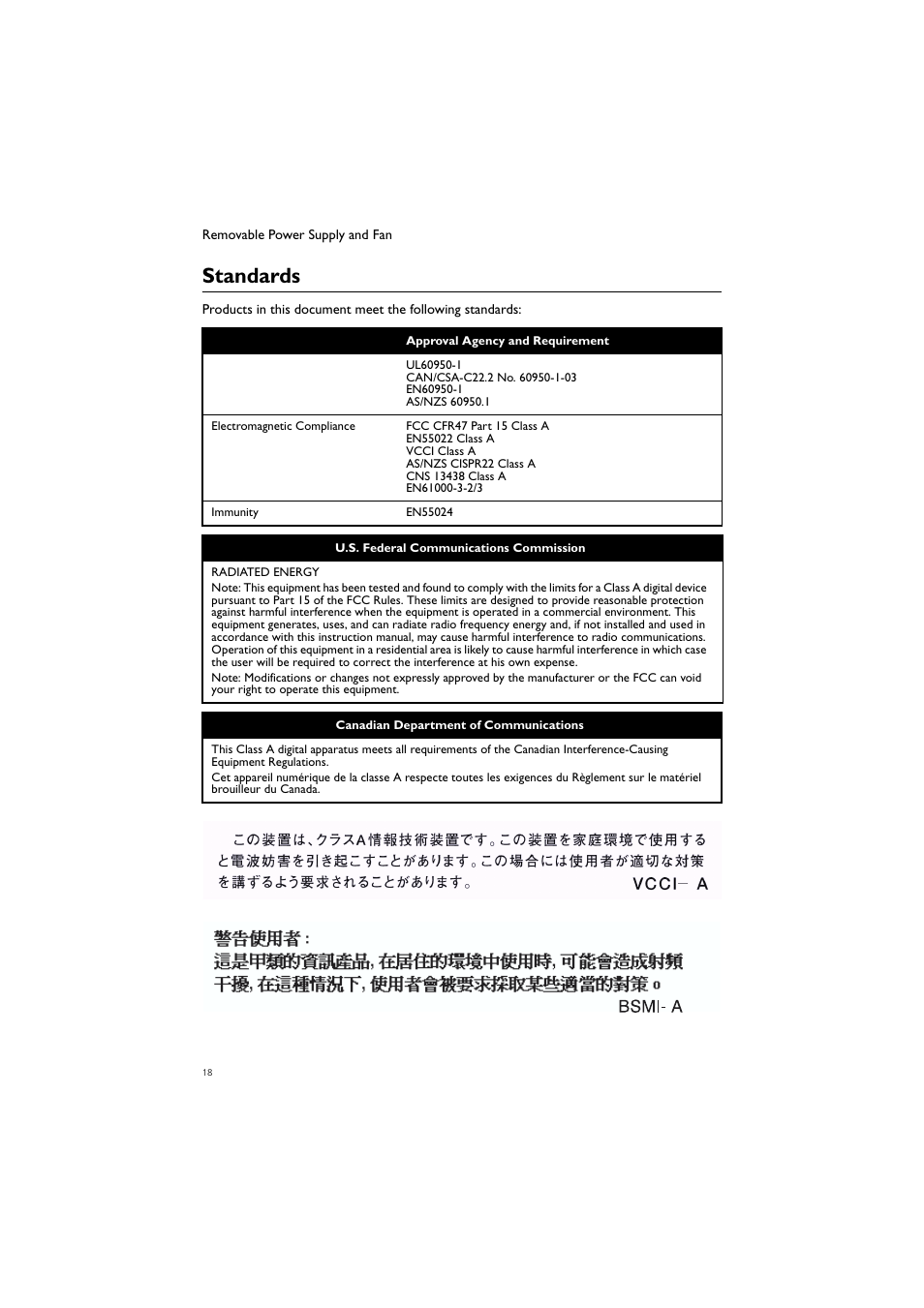Standards | Allied Telesis Removable Power Supply and Fan User Manual | Page 19 / 20