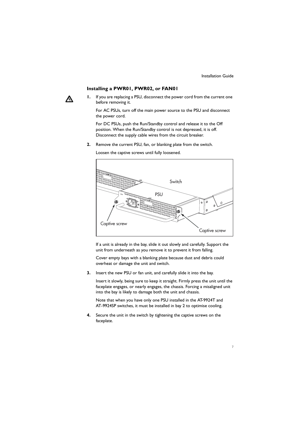 Allied Telesis Removable Power Supply and Fan User Manual | Page 8 / 20