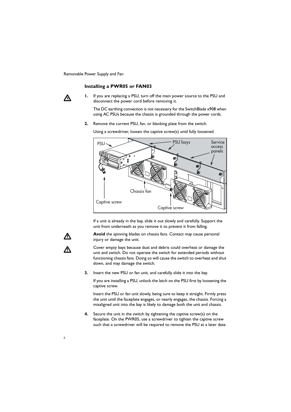 Allied Telesis Removable Power Supply and Fan User Manual | Page 9 / 20