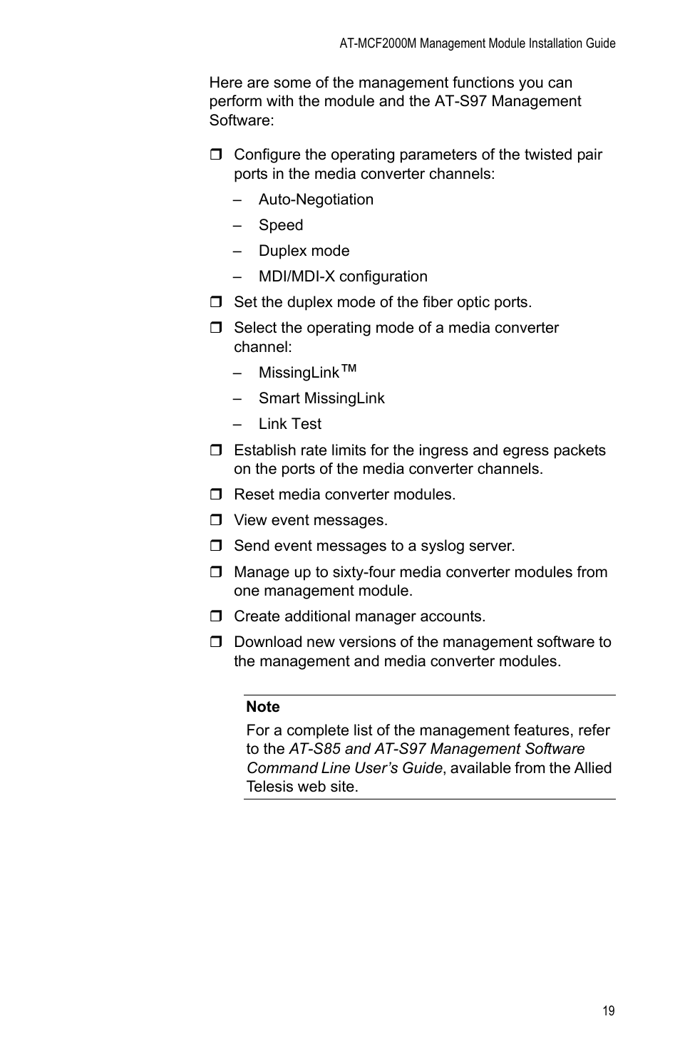 Allied Telesis AT-MCF2000M User Manual | Page 19 / 70