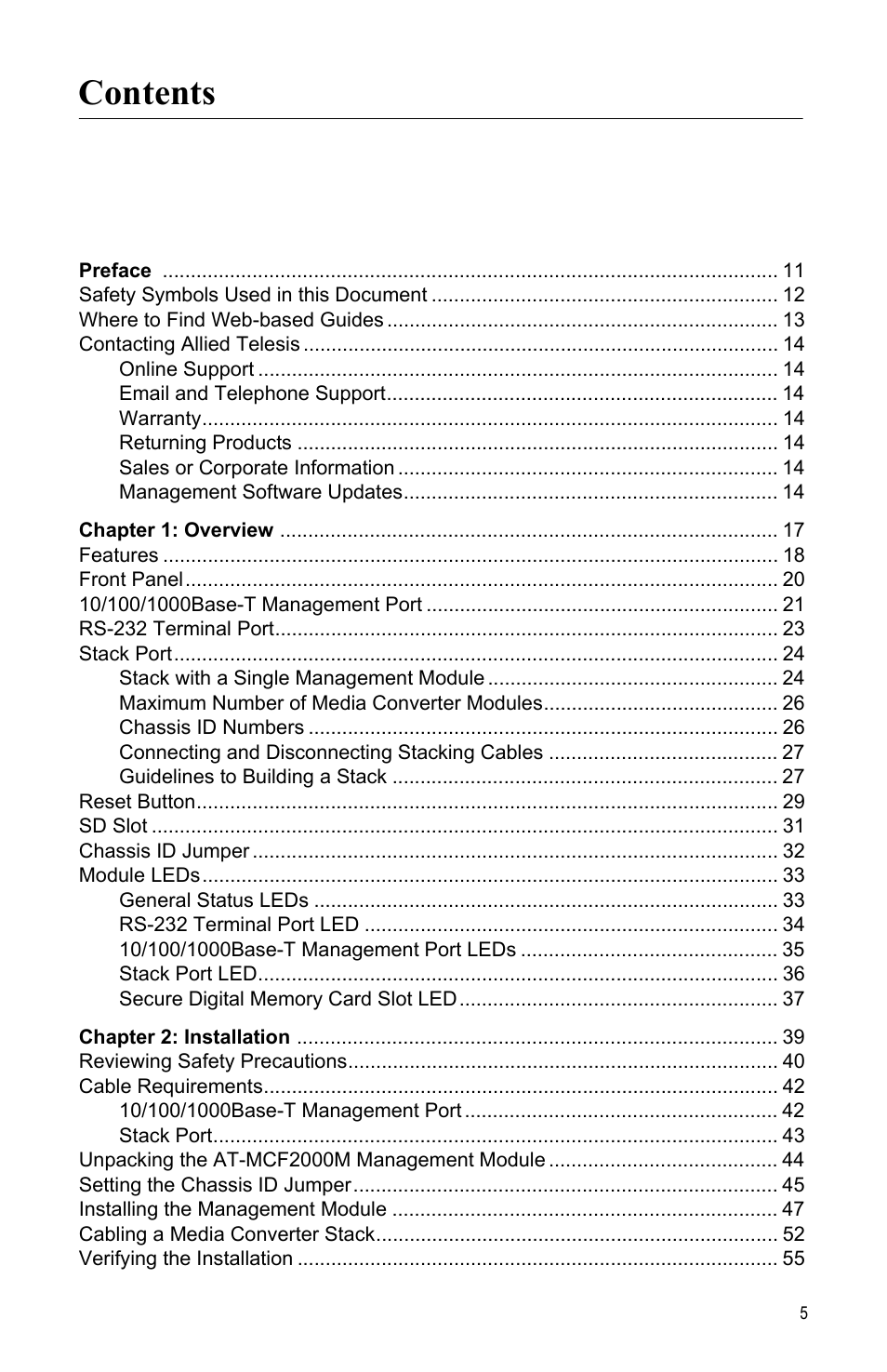 Allied Telesis AT-MCF2000M User Manual | Page 5 / 70