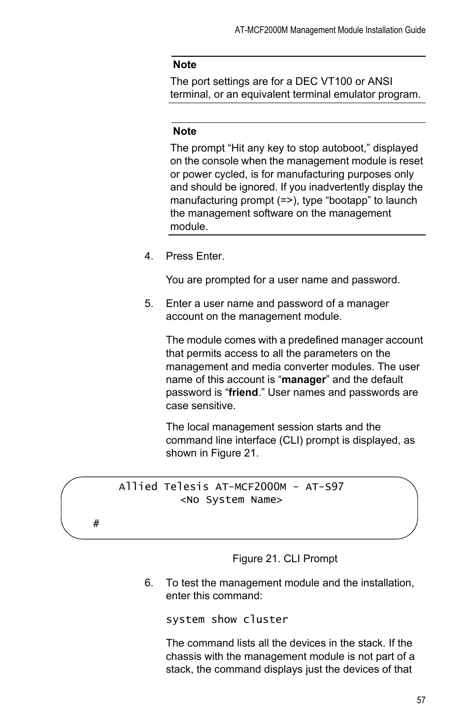 Figure 21: cli prompt | Allied Telesis AT-MCF2000M User Manual | Page 57 / 70