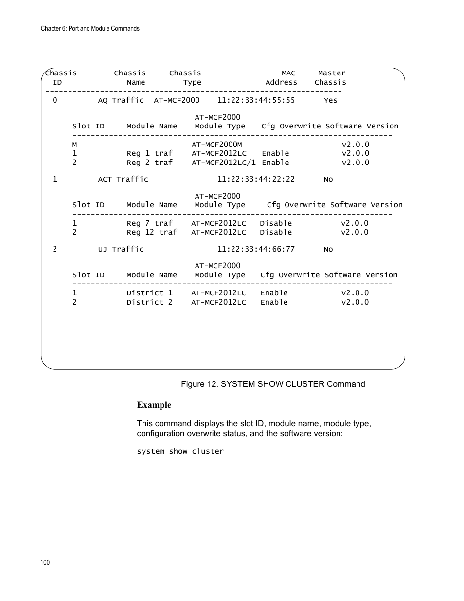 Figure 12: system show cluster command | Allied Telesis AT-S97 User Manual | Page 100 / 254