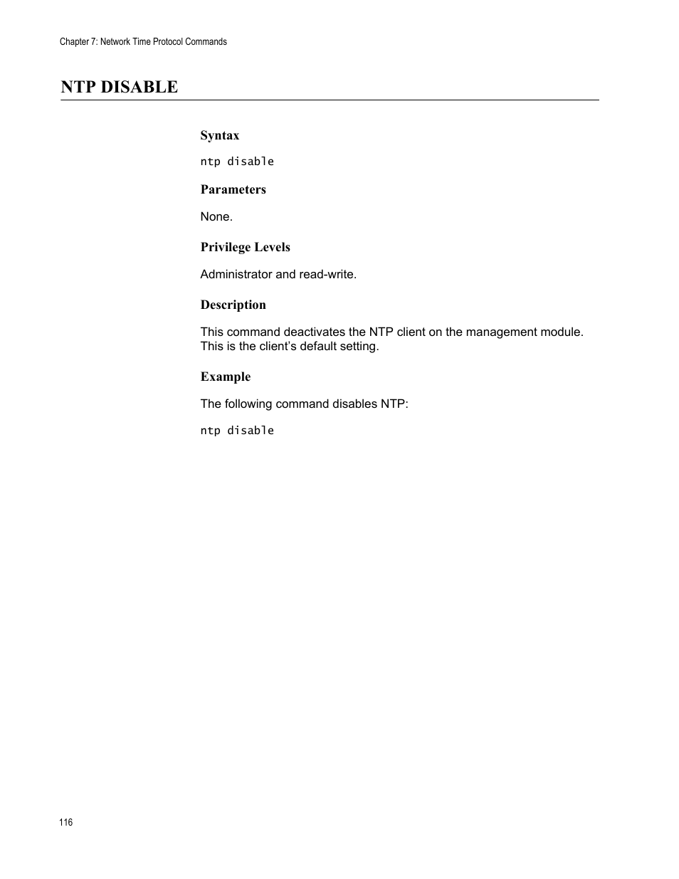 Ntp disable | Allied Telesis AT-S97 User Manual | Page 116 / 254