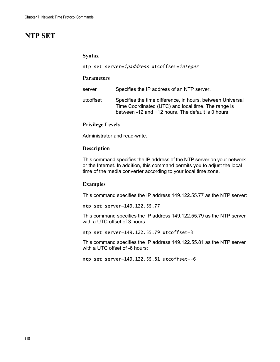 Ntp set | Allied Telesis AT-S97 User Manual | Page 118 / 254